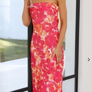 Toperth Boutique Floral Strapless Folded Bust Open Back Maxi Dress
